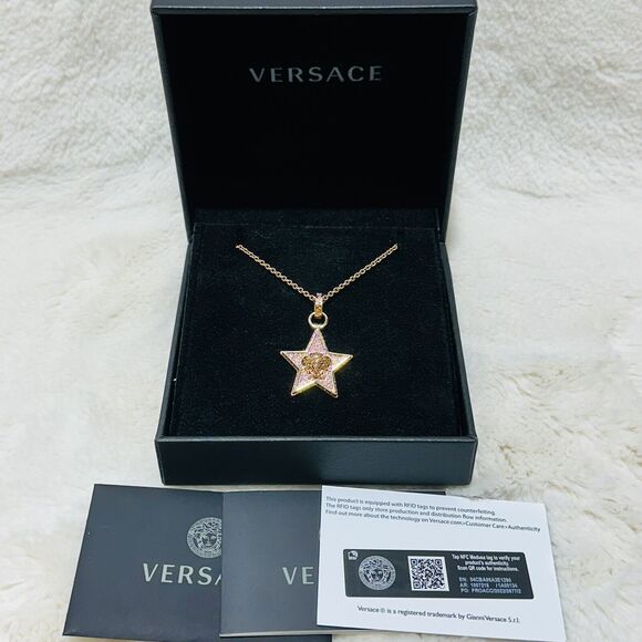 NIB Versace Star Galaxy Gold Medusa Crystal Pendant Necklace $595 - Picture 5 of 16